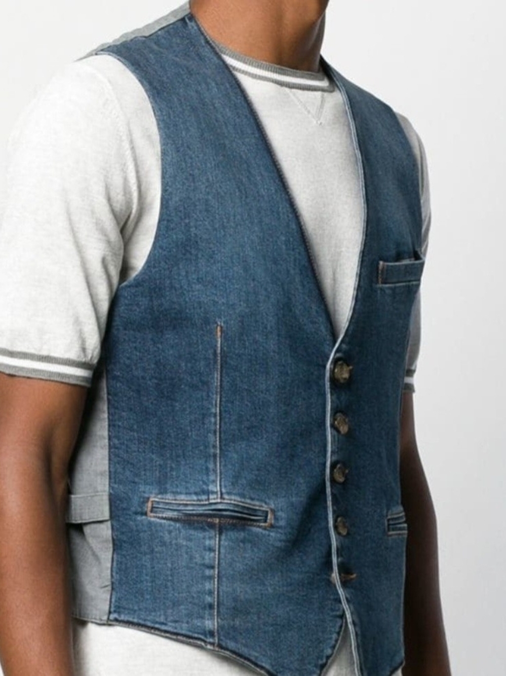 Eleventy Blue Denim Button-Front Men's Vest